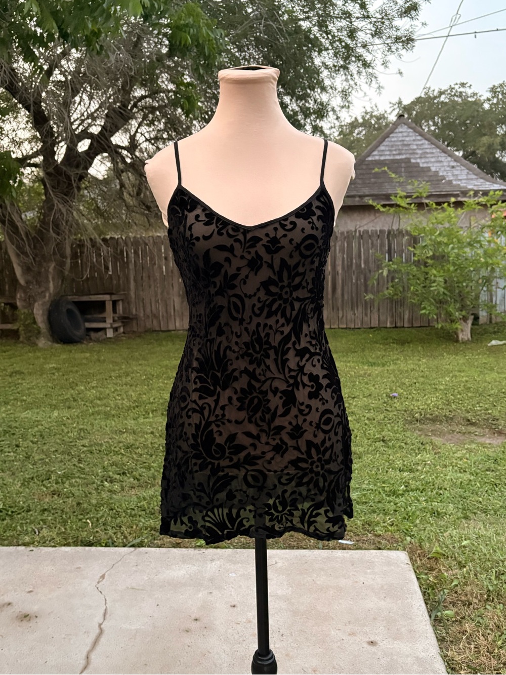 Vintage Victoria Secret Black Velvet Burnout Silk Slip Dress